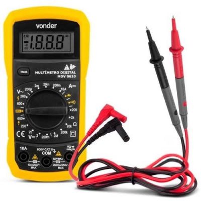 Multimetro Digital Mdv 0610 Vonder Medição De Tensão 9v Cabo para Teste Eletrônico 2 Pontas Amarelo