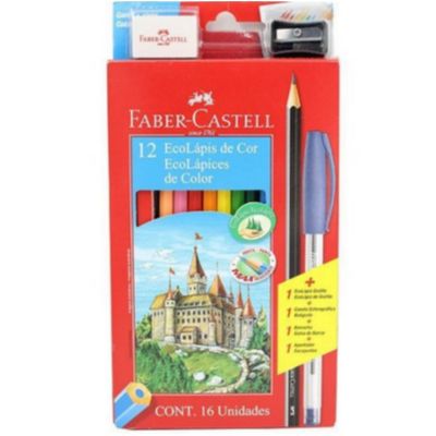 Lápis de Cor 12 cores Ecolápis Faber-castell kit 16 Unid