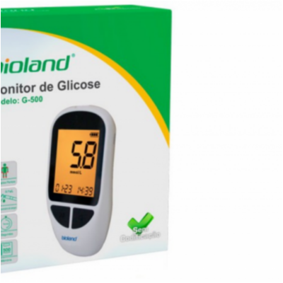 KIT MONITOR DE GLICOSE BIOLAND G-500 + 1 LANCETADOR + 10 LANCETAS + TIRAS TESTE + CABO USB + BOLSA P