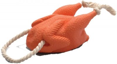 Frango de Borracha com Corda Brinquedo para Pet 24 Cm