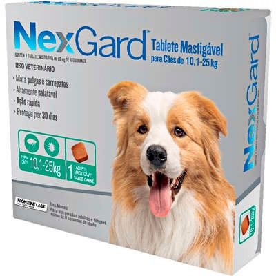 Antipulgas e Carrapatos NexGard 68 mg para Cães de 10,1 a 25 Kg